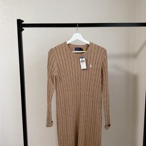 NWT Ralph Lauren Polo Camel Cable Knit Sweater Dress